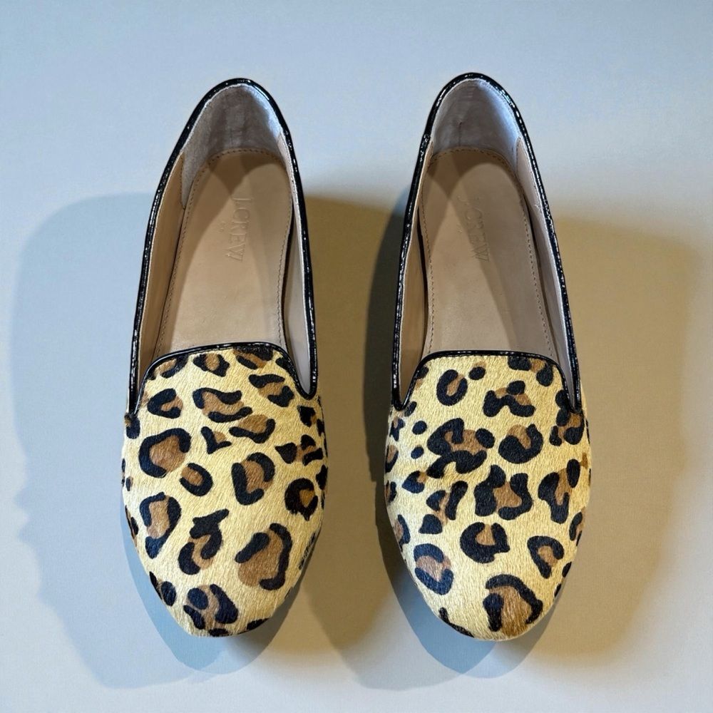 J. Crew E1341 Leopard print calf hair smoking loafers 7